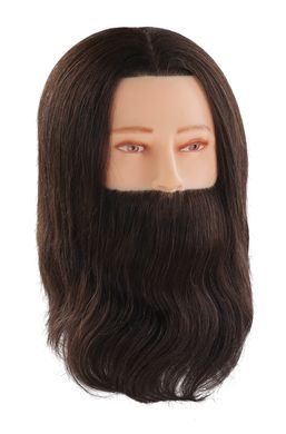 Тренувальна голова-манекен з бородою 30 см. Коричневі натуральне волосся шатен